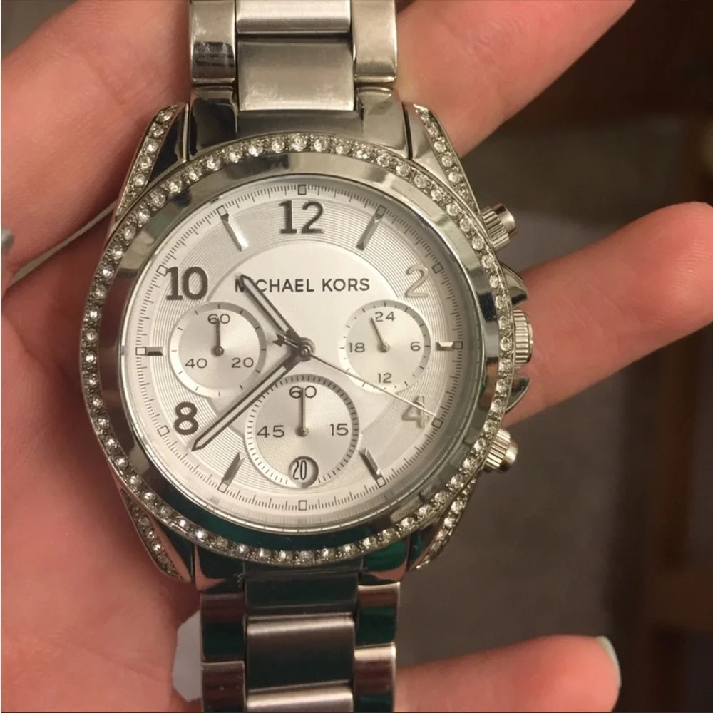 Elegant rhinestone MK sliver watch